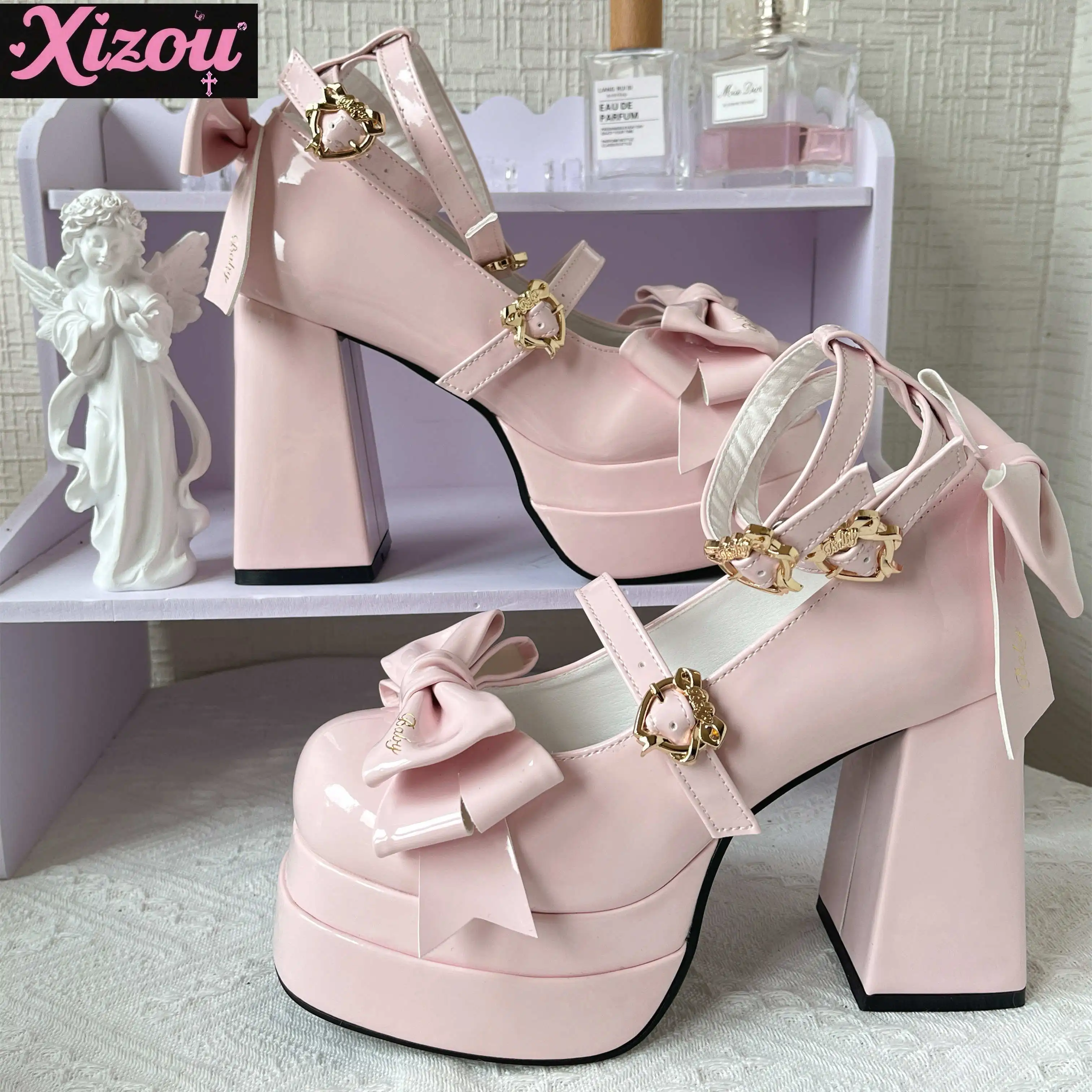 

Милые и милые женские туфли на высоком каблуке с бантом в стиле Лолиты, оригинальные японские балетки в стиле Лолиты, милые летние туфли Мэри Джейн с круглой головкой для женщин