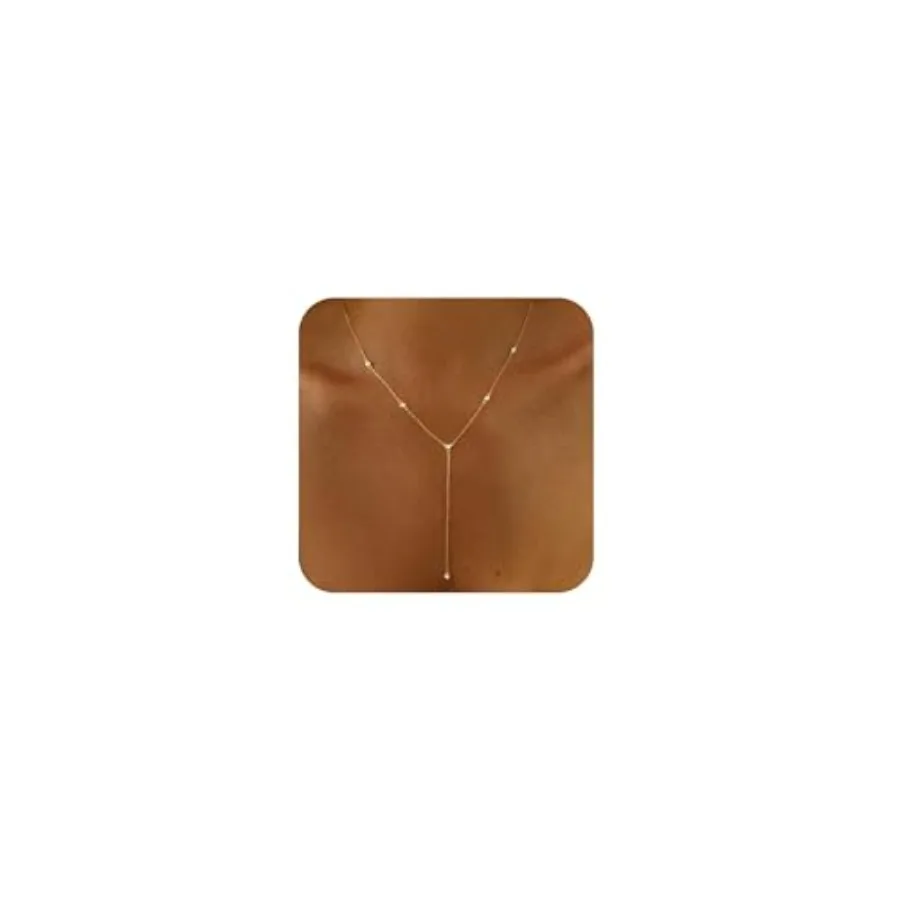 

Lariat Necklace for Women Daint Gold Long Necklaces 14k Gold Plated Lips Bead -Shaped Drop Chain Necklace Simple Gold Laered Ne