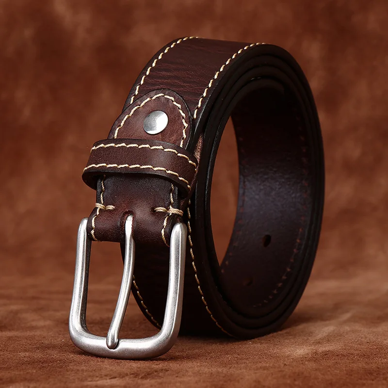 3.8CM Pure Cowhide High Quality Genuine Leather Belts for Men Strap Male Vintage Casual Stainless Steel Buckle Jeans Cowboy