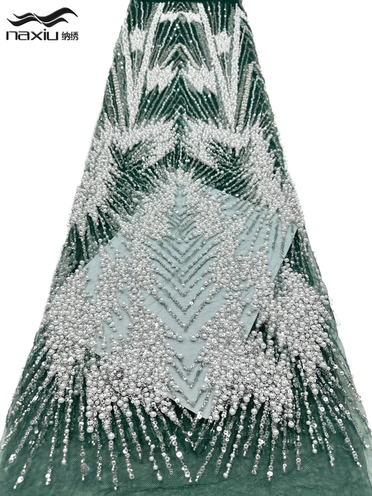 

Madison Fashion French Sequins Heavy Lace Fabric 2026 High Quality African Beaded Lace Fabric Nigerian Mesh Lace Wedding Dress