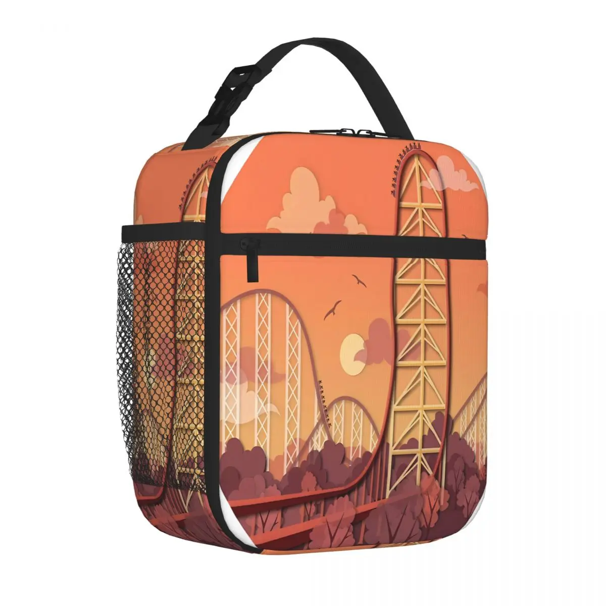Bestselling Top Thrill Dragster Roller Coaster Neoprene Texture Commuter Lunch Bag Pet Snack Carry Neoprene Lunch Bag