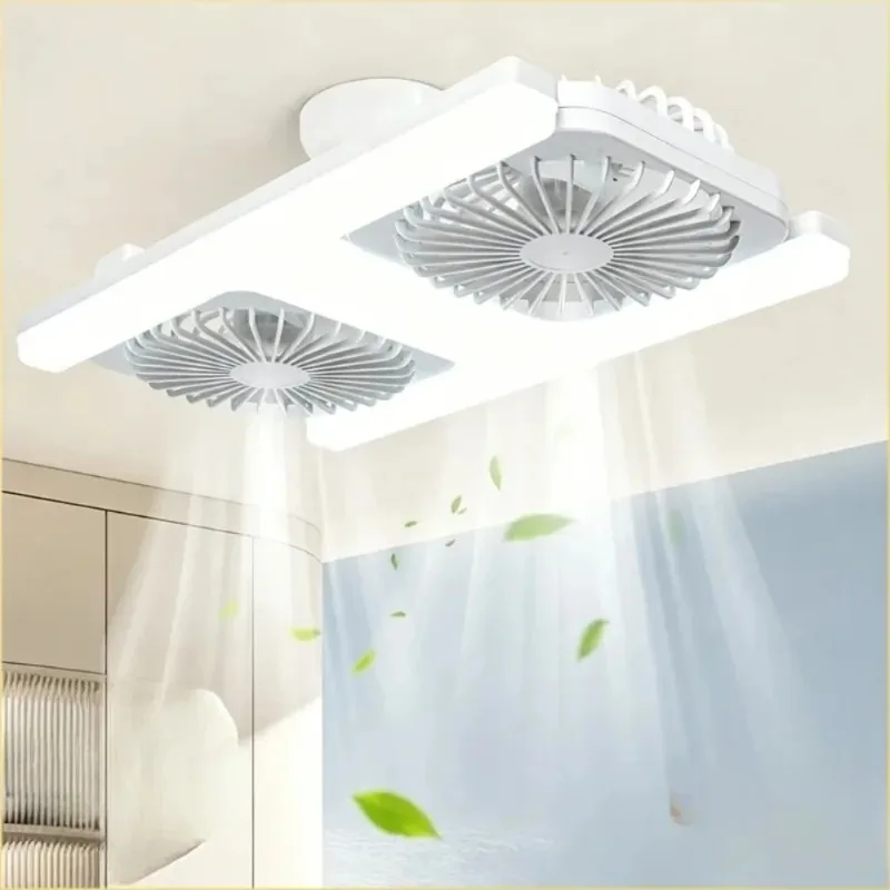 New E27 Screw Head Ceiling LED Dual Head Fan Light Suitable for Home Living Room Bedroom Office Remote Control Electric Fan