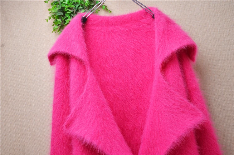 Ladies Women Autumn Winter Clothing Pull Rose Hairy Mink Cashmere Knitted Long Sleeves Suit Collar Slim Cardigans Sweater Jacket