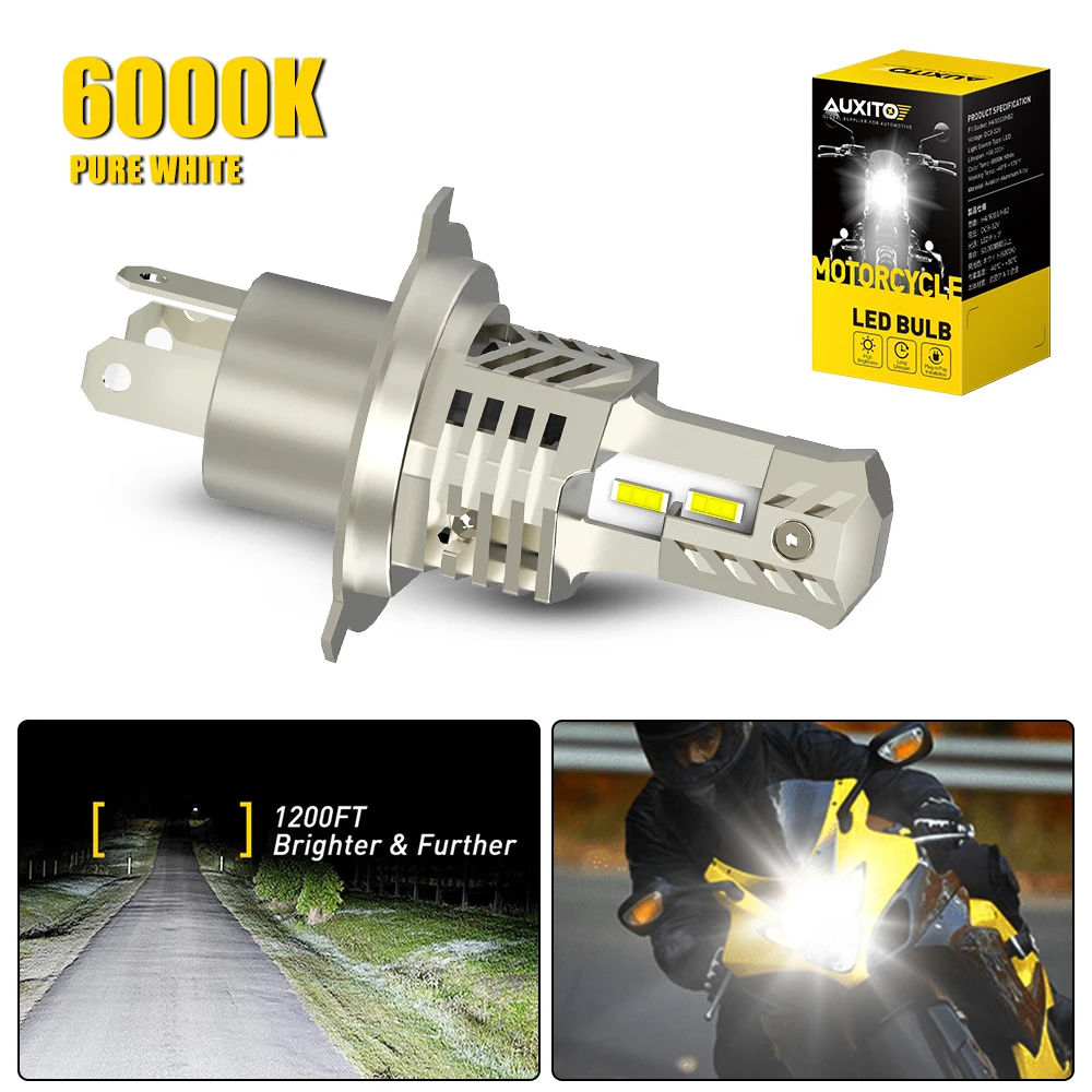 

AUXITO 1Pcs Motorbike H4 LED Headlight Bulb Canbus 9003 HB2 High Low Beam 6000K White Car Lights for Car Motorcycle H4 12V