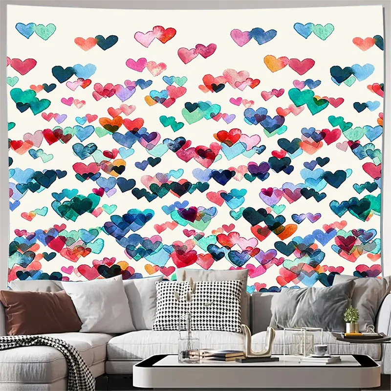 

Boho Wall Tapestry Aesthetic Room Decor Heart Pattern Tapestry Hippie Wall Hanging Bedroom Dorm Wall Art Home Decor Gift