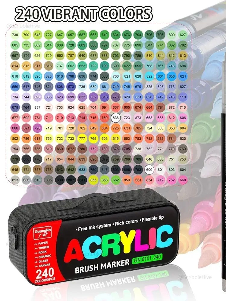 240 Kleuren 2026 Nieuwe Acrylverfmarkers Zachte Penseelpunt Verfpennen en Verfmarkers Acrylverfpennen DIY Knutselen Professioneel - afbeelding 2