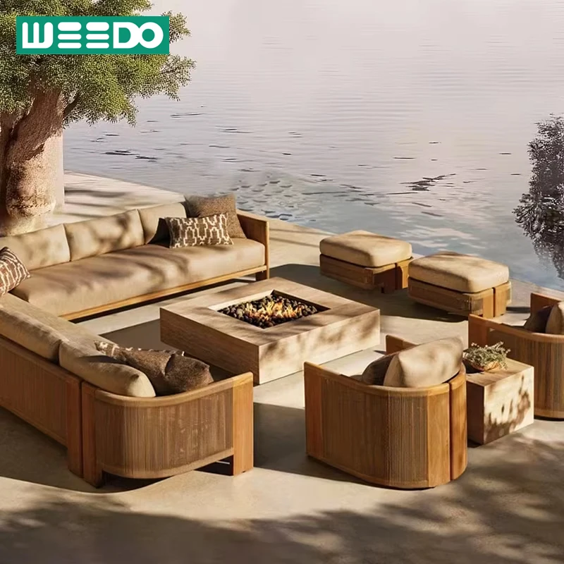 Outdoor Patio Lounger Teak Sofa Set Durable Modern Waterproof Eco-Friendly Villa Apartment Courtyard Garden Furniture