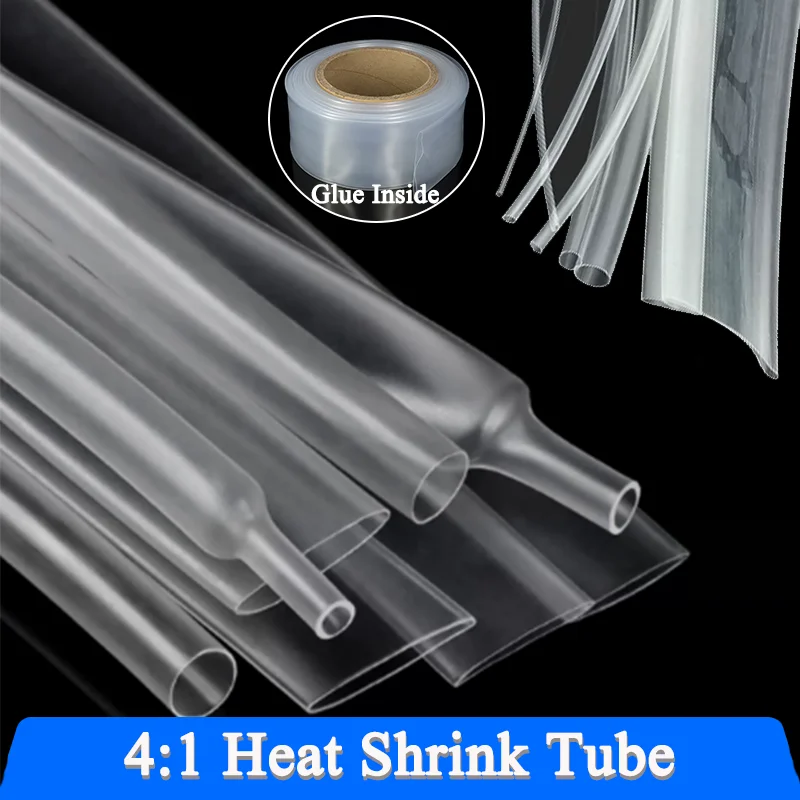 

Dia.4/6/8/12/16/20/24/32/36/40/52/72mm 4:1 Thick Glue Heat Shrink Tube Thermoresistant Tube Heat-shrinkable Cable Clear 3/8/25M
