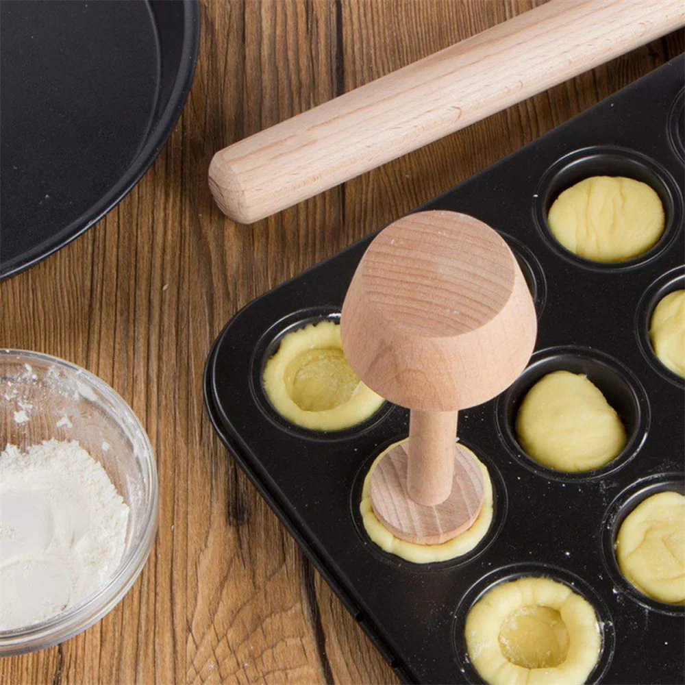 Egg Tart Fader 69.4g Easy To Clean Portable Lightweight Durable Kitchen Bar Utensils Double Head Mold Wooden Double Head 14cm