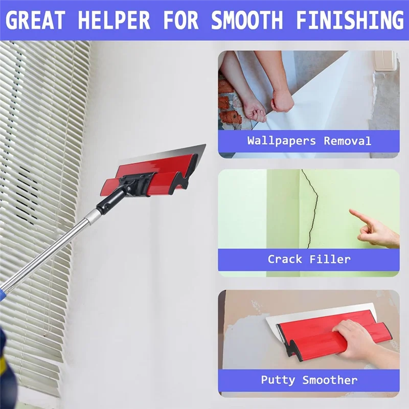 

A88Z Drywall Skimming Blade Set,10In & 16In Stainless Steel Blades + 34-80In Extendable Pole. Pro Tools,For Drywall Finishing
