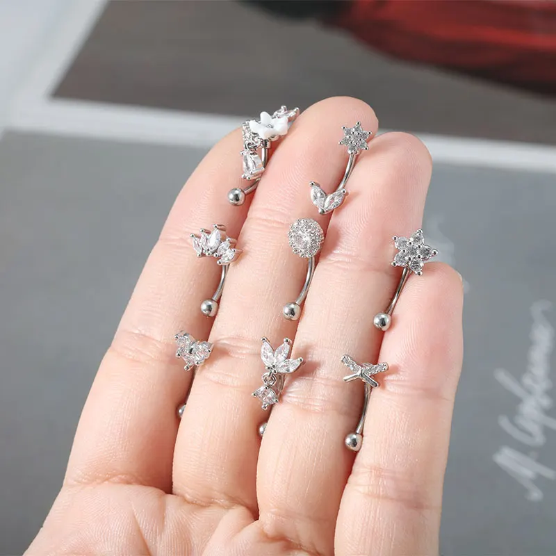 1pcs/lotStainless Steel ButterflyCZ Curved Barbell Eyebrow Piercing Jewelry Hypoallergenic Tragus Lip Ring for Daily Gift Unisex