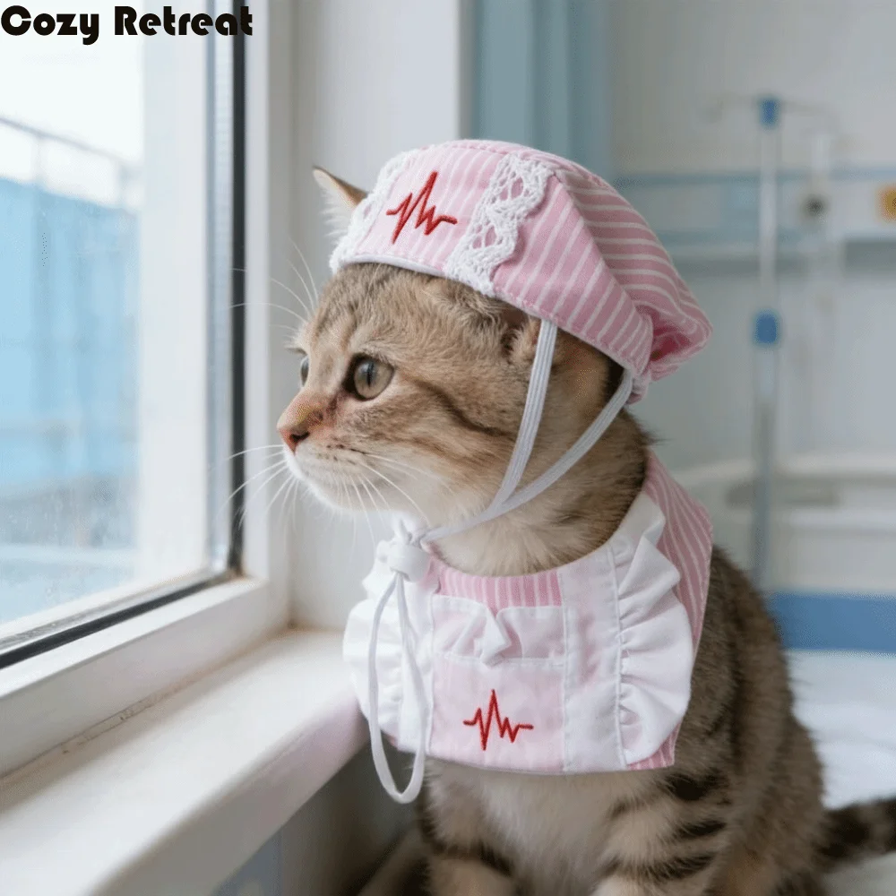 Tenue d'infirmière amusante pour chat et chien, avec chapeau d'infirmière réglable, vêtements de cosplay respirants pour animaux de compagnie, robe de transformation pour chat, pour fête d'animaux