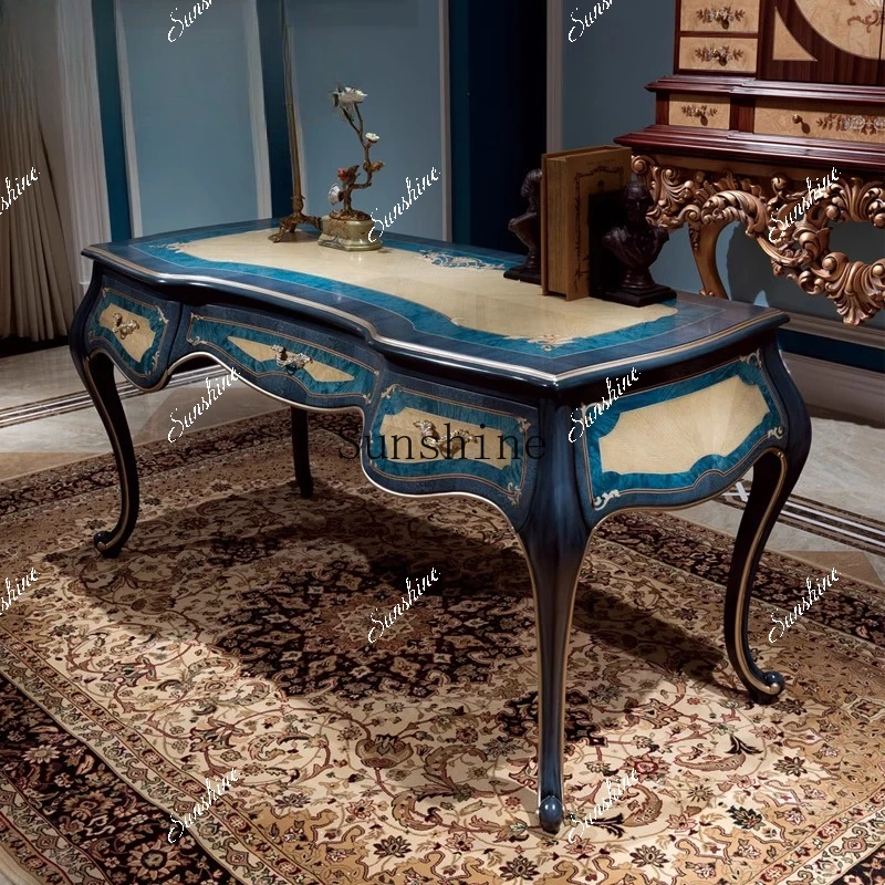 European solid wood desk villa computer desk luxury palace neoclassical office  FT