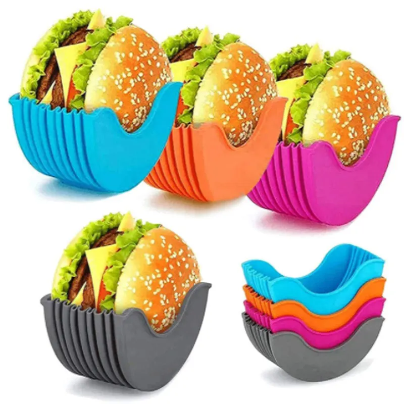 

Burger Holders Reusable Anti-dirty Hands Silica Gel Sandwiches Holder Box Beef Press Patty Melt Hamburger Bun Shell Kitchen Tool