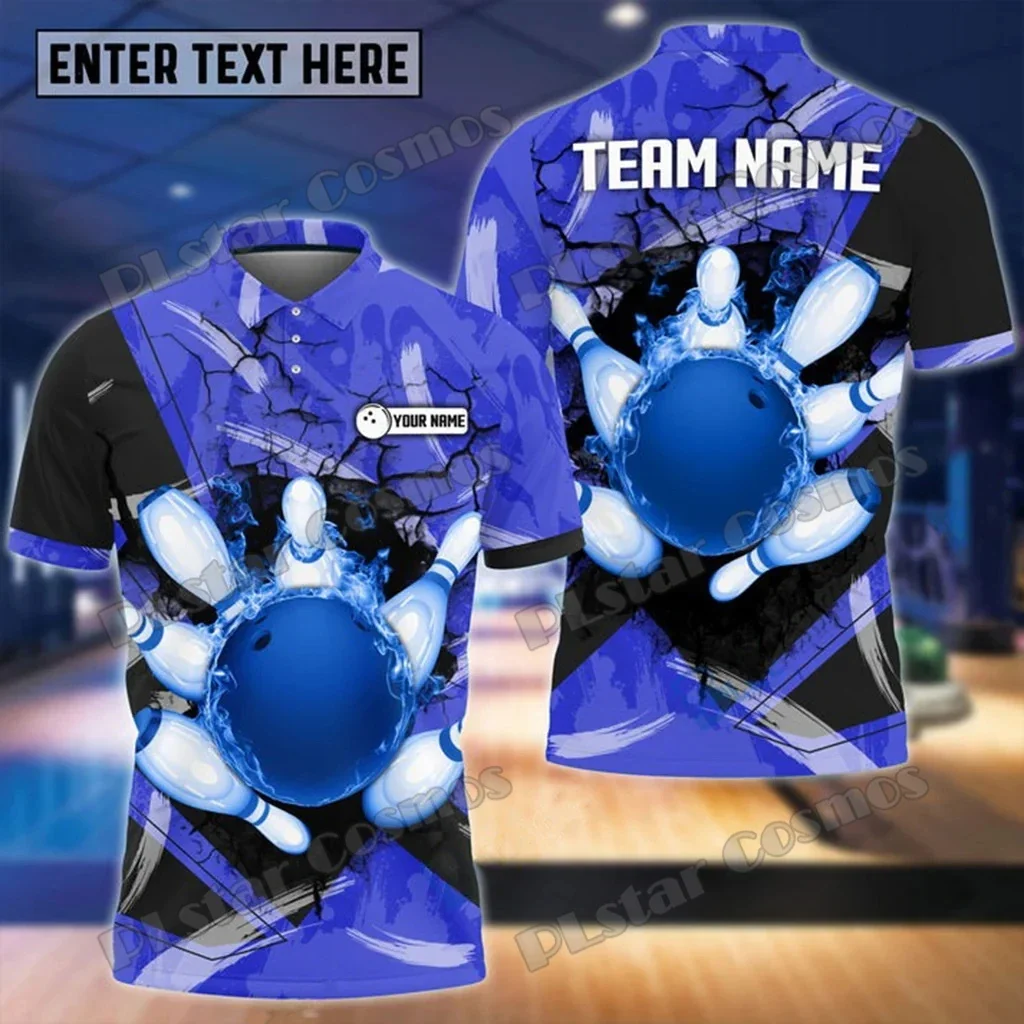 Bowling Broken Pins Multicolor Option Customized Name 3D Printed Men's Polo Shirts Summer Casual Unisex Premium Polo Shirt PLP45