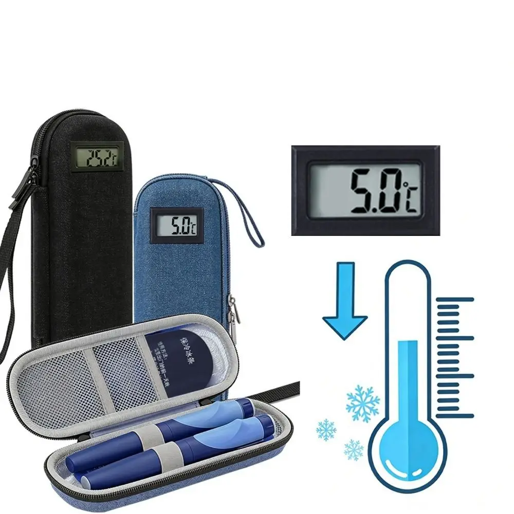 Oxford Cloth Insulin Cooler Bag Insulin Vial Protector Waterproof Insulin Cooling Bag Thermometer Display