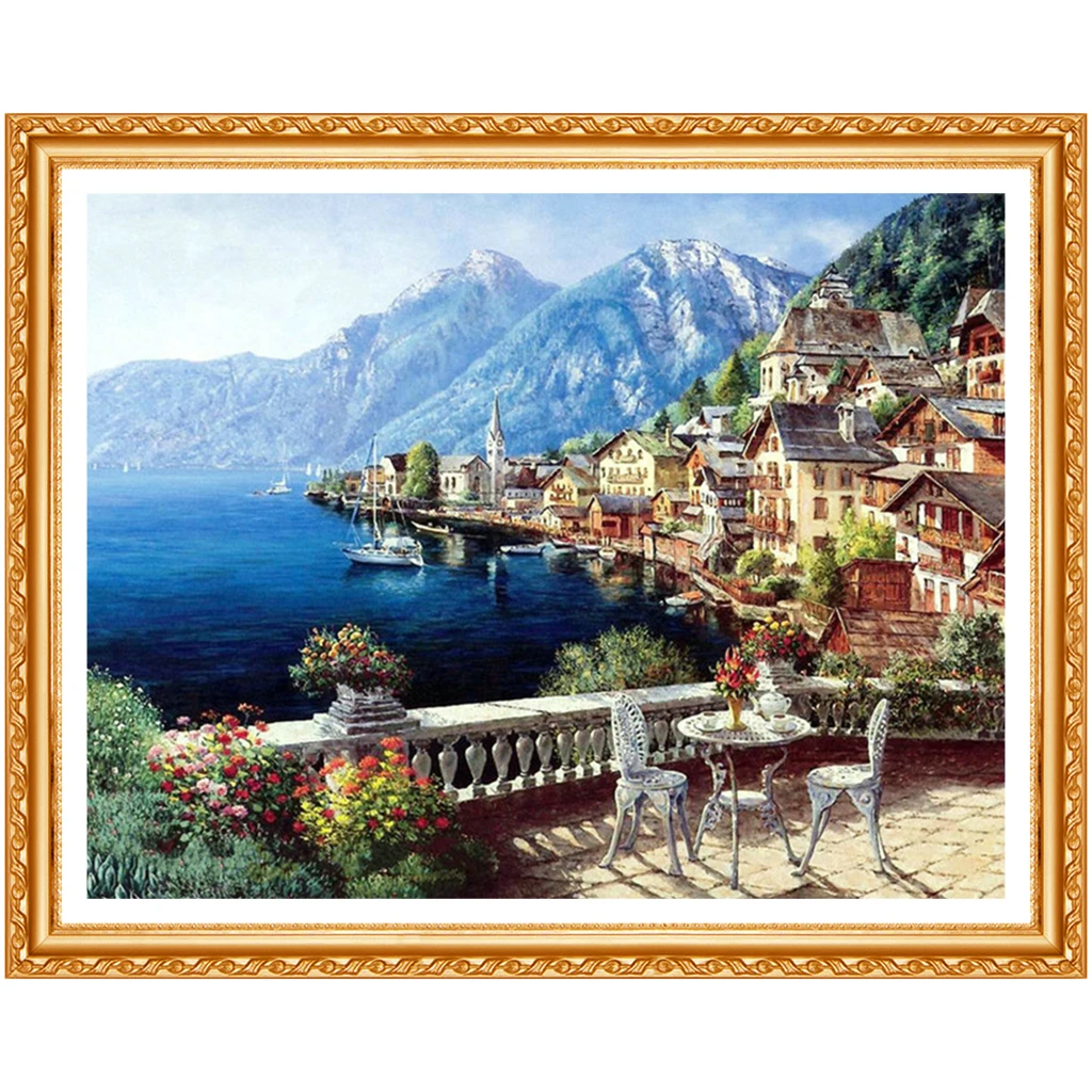 Beauty Life Diamond  Landscape seaside mountain town dimensional embroidery 5D DIY Full diamond painting nature scroll painting