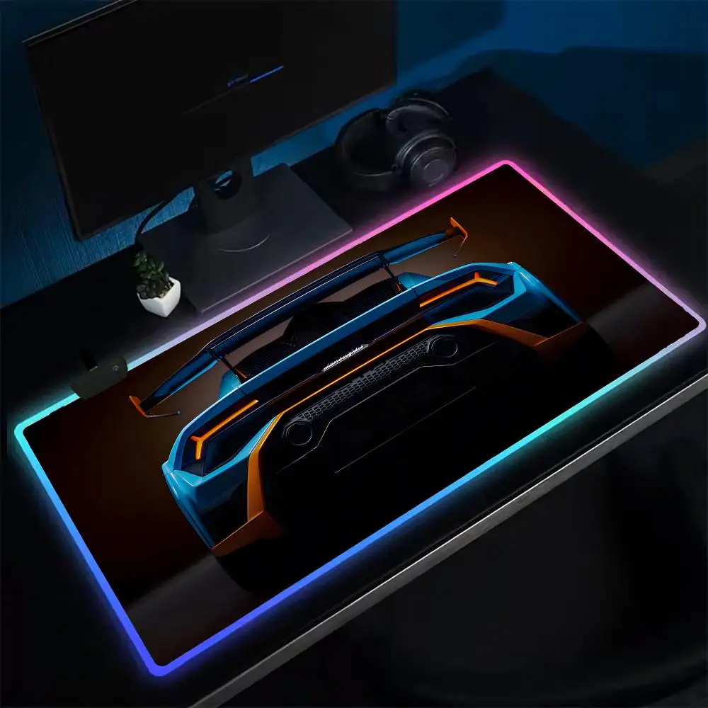 Advanced L-Lamborghinis Mouse Pad Anime Gaming Mouse Pad LED Table Pads Backlit Rubber Desktop XXL Mousepad RGB Desk Mats
