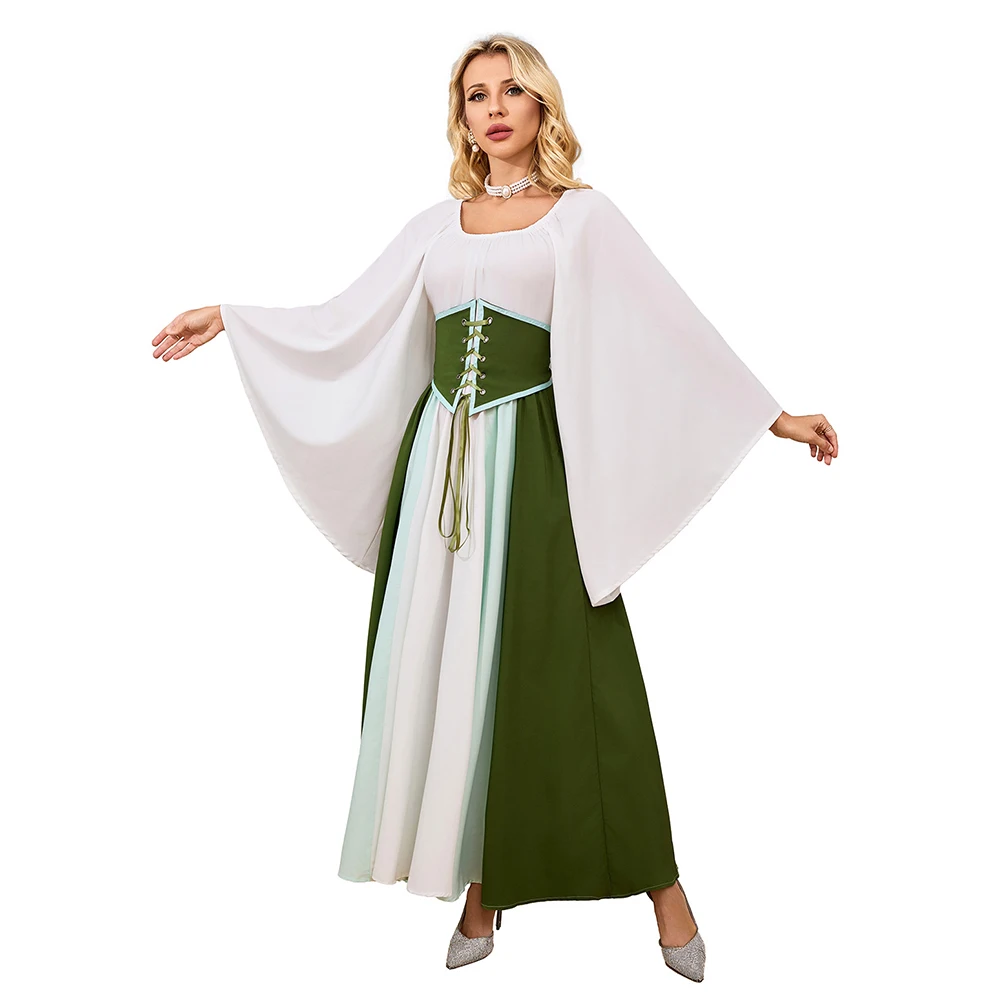 

Halloween Clothing Cosplay Victorian Medieval Renaissance Women's Long Dress Role-playing Retro Gothic Costume Corset Buckle Tie
