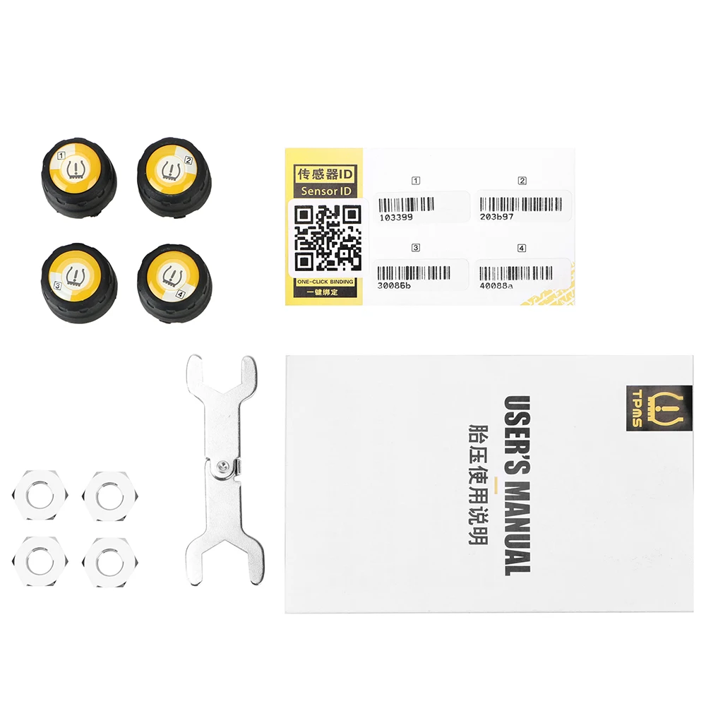 Sensor de Pressão Universal dos Pneus de Carro, Alarme Externo, App Display, Android, iOS, BLE, TPMS, Bluetooth 4.0, 5.0