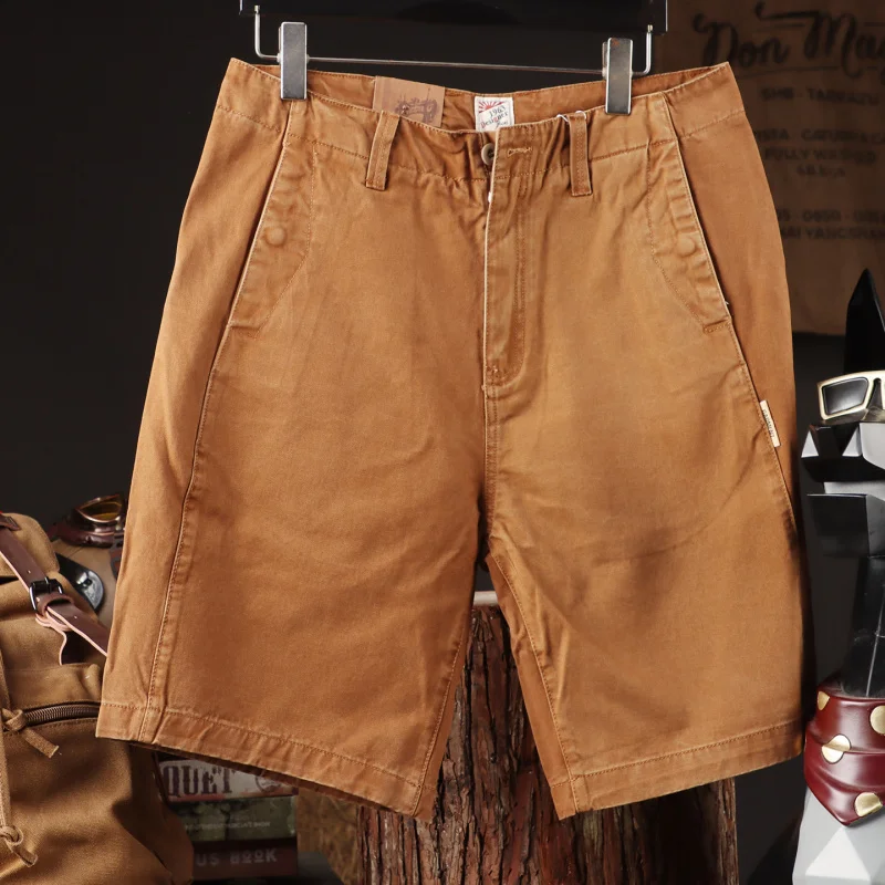 

2025 American retro work pants men's summer thin fit loose straight leg high-end washed five quarter pants