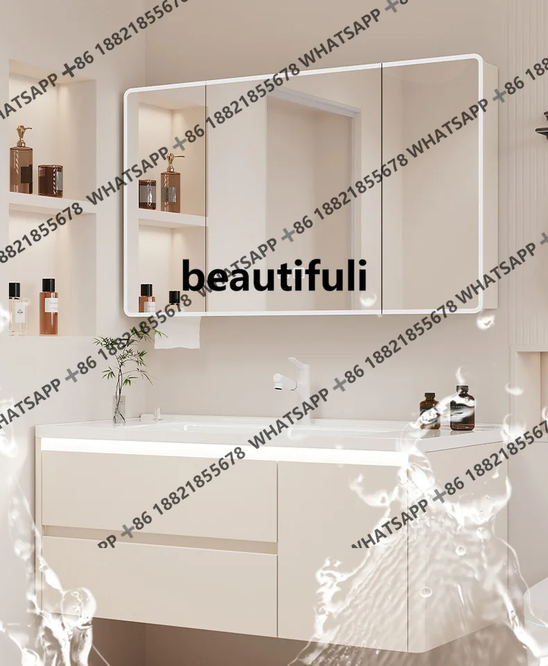 Ceramic Integrated Basin Bathroom Cabinets Household Simple Washbasin Wash Up Bathroom Cabinets Storage Mirror Furniture