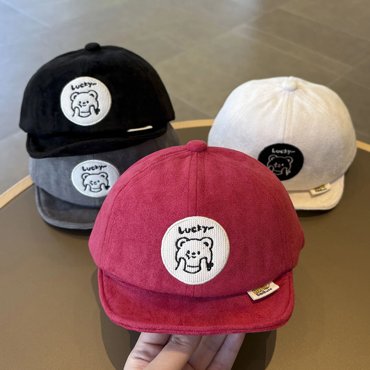 Solid Color Baby Baseball Hat Cartoon Embroidery Sunshade Suede Soft Brim Duck Tongue Cap Boys Girls Infant Newborn Casual Hat view 3