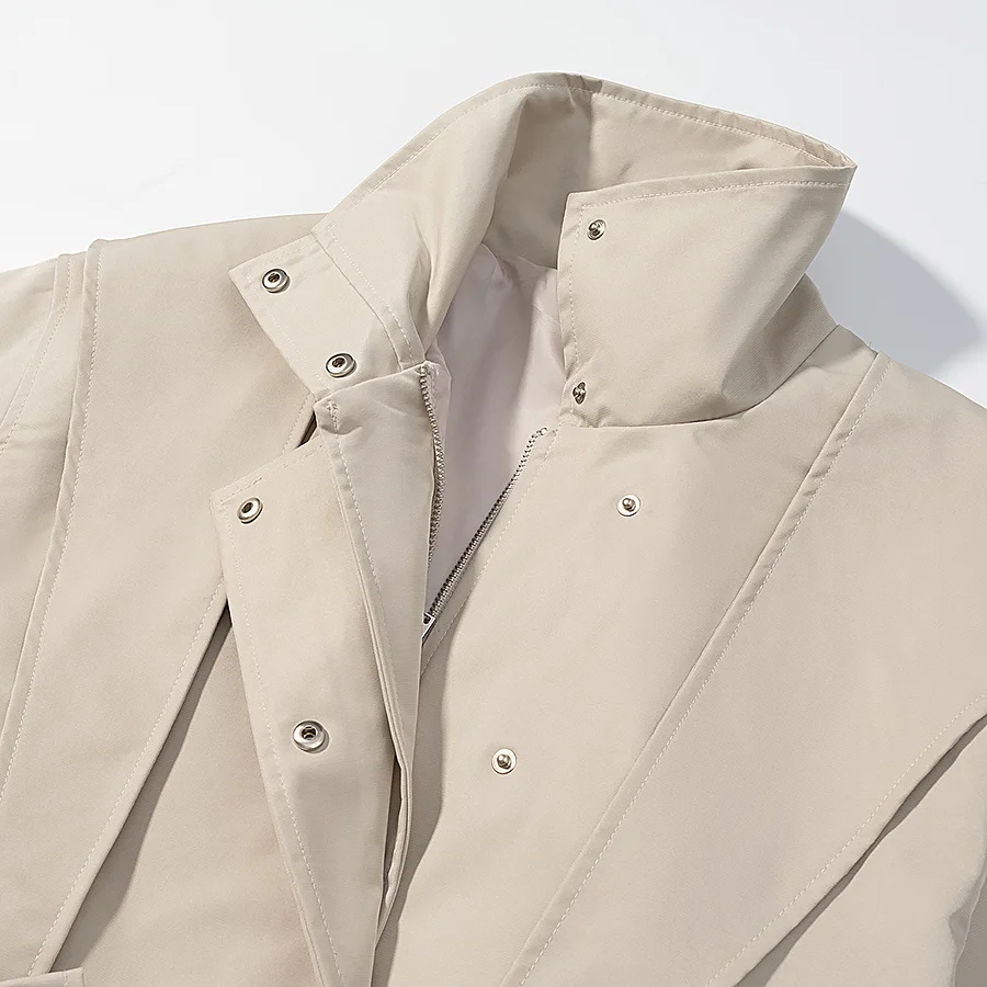 لون نقي ياقة عالية مربوط زر واحد سستة دراجة نارية Sle معطف Jaet المرأة Faion تخفيف مستقيم قطع طويلة Sve #2