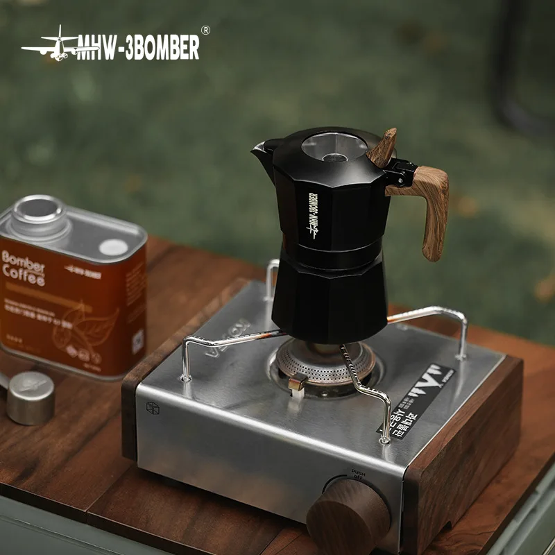 MHW-3BOMBER Double-Valve Moka Pot Espresso Maker for Home and Outdoor Coffee Brewing