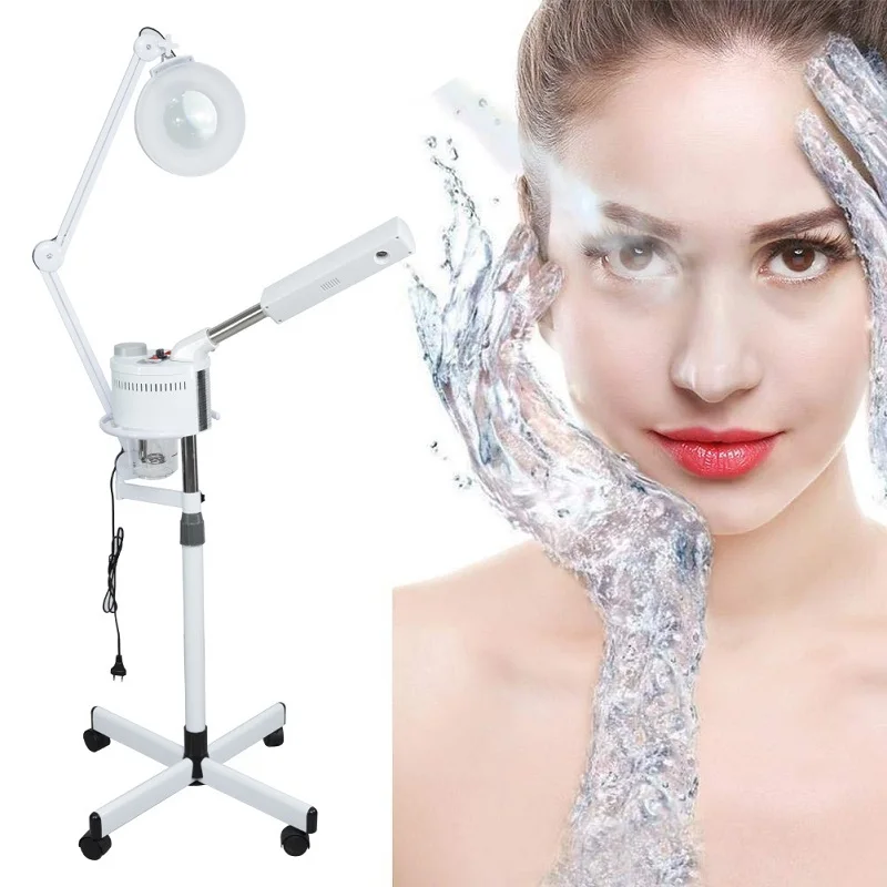 Professional 2-in-1 Facial Steamer with 5X Magnifying Lamp - Hot Ozone Vapor Steamer for Skin Care - Beauty Spa Pedestal Machine