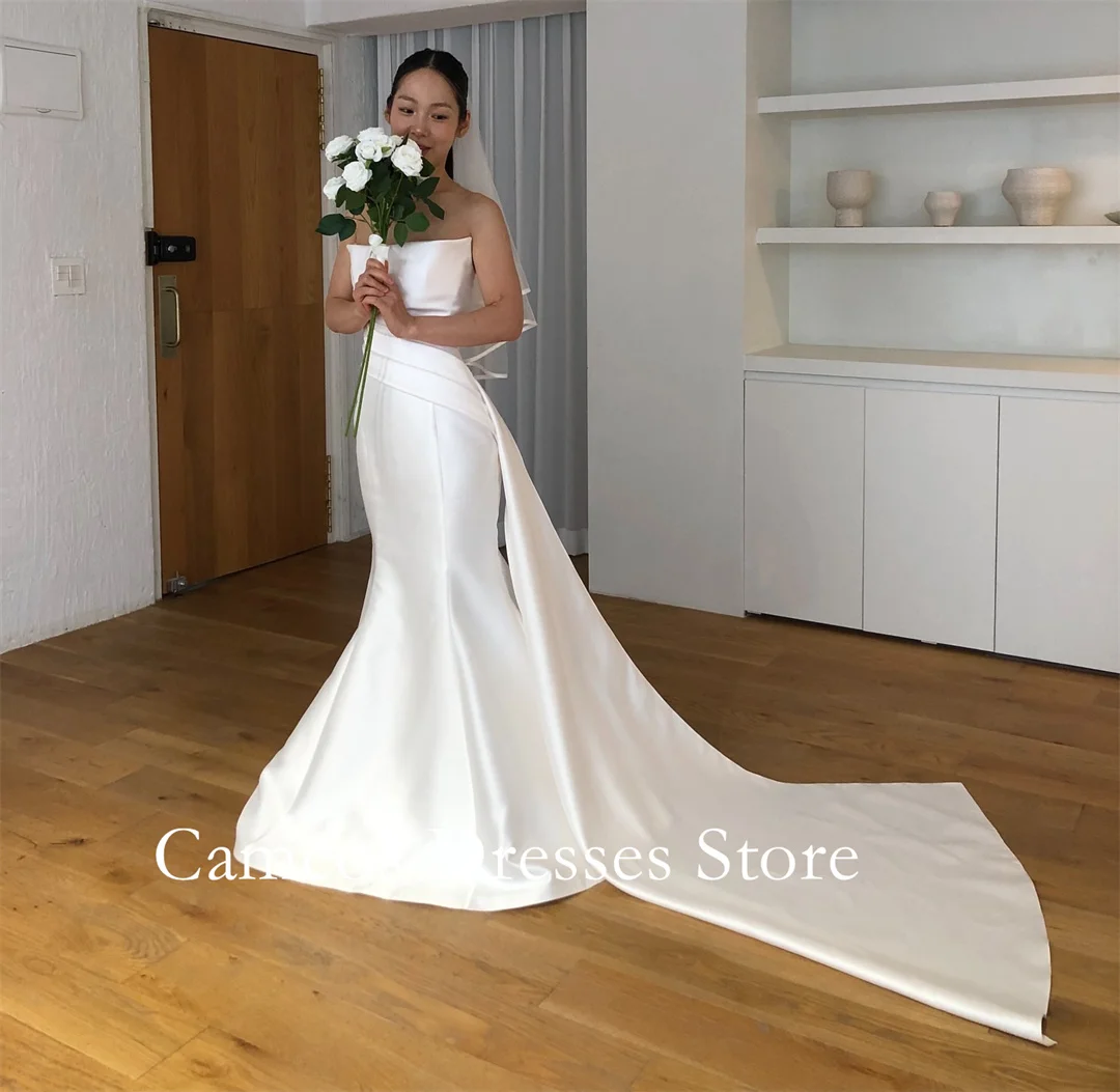 ชุดแต่งงานแบบคอร์เซ็ทผ้าซาตินทรงเมอร์เมดแบบไม่มีสายและแขน  สำหรับถ่ายภาพ  ชุดเจ้าสาวสำหรับผู้หญิง  แบบสั่งตัดได้จาก SONDR