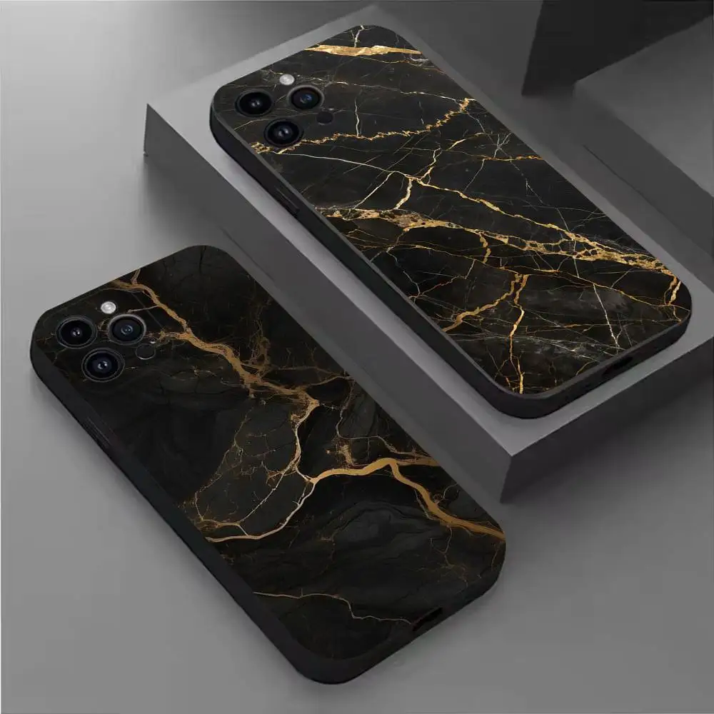 

Black Gold Marble Pattern Phone Case For iPhone 17,16,15,14,13,12,11 Plus,Pro Max,XS,X,XR,SE,Mini,8,7,Soft Silicone Black Cover