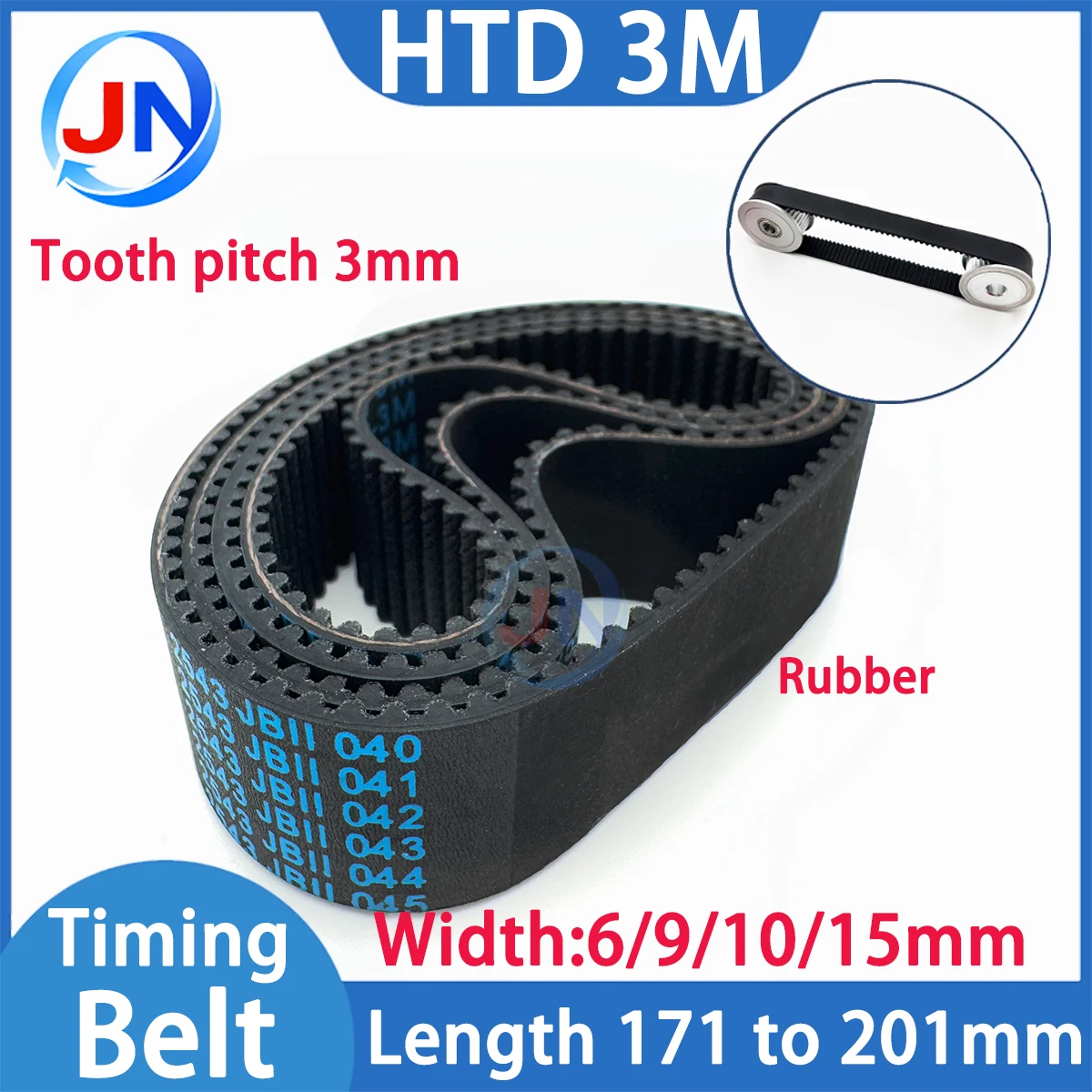 HTD3M Rubbe Timing Belt 180/183/186/189/192/195/198/201mm 6/9/10/15mm Width HTD 3M Toothed Belt Closed Loop Synchronous Belt
