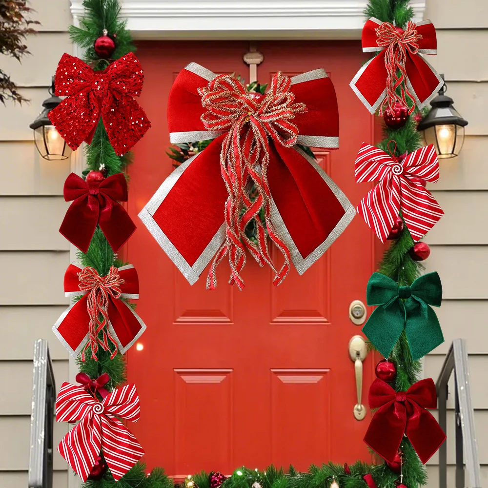 

Christmas Velvet Red Bows Front Door Hanging Decor DIY Xmas Gift Bow for New Year Natal Ribbon Knots Lazos De Navidad 크리스마스 장식