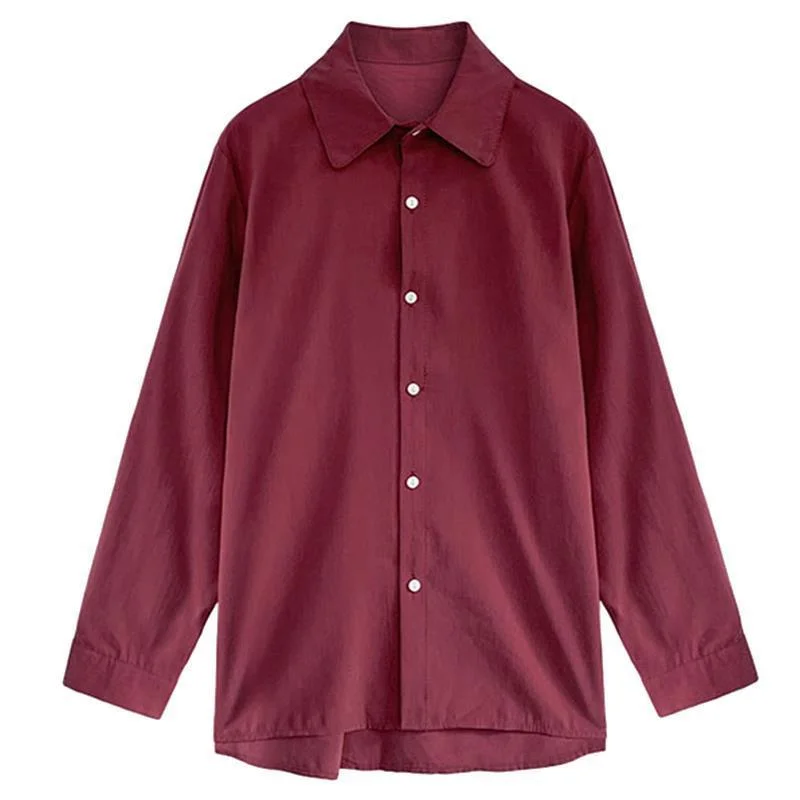

Long Sleeve Shirts Womens Satin Button Down Slim Fit Turn Collars French Feminine Elegant Preppy Romantic Youthful Spring