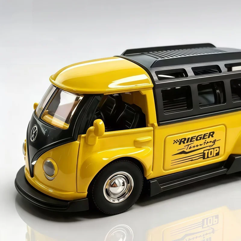 1:36 Vintage-Stil Legierungsbusmodell, modifizierter Simulations-Van, öffnende Türen, statisches Ausstellungsstück, Sammlerstück, Dekoration – Detail 3