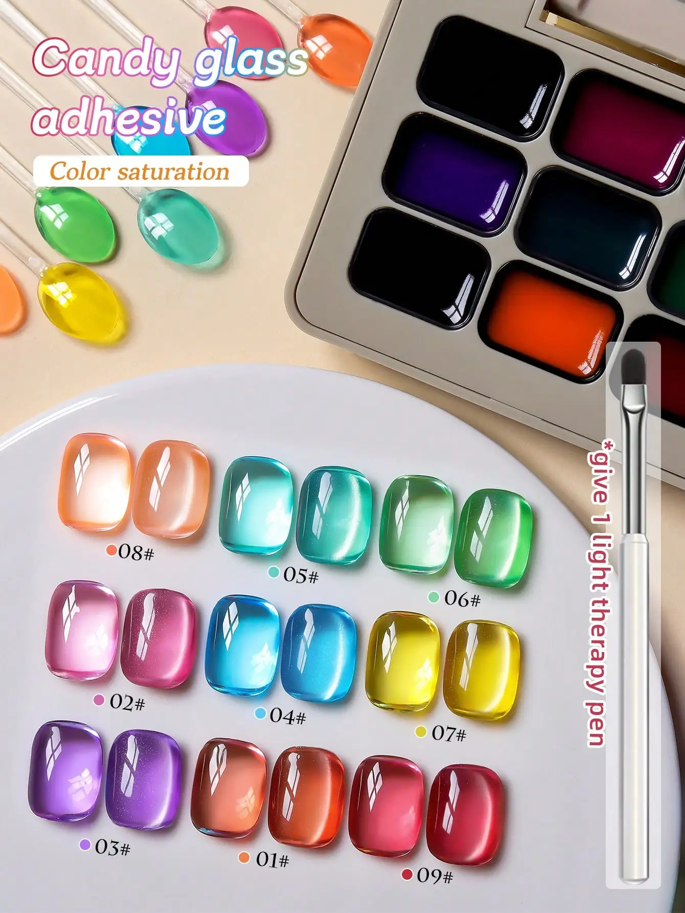 Ensemble de 9 pièces de vernis à ongles de couleur d'art d'ongle de printemps 2025, cadeau d'art d'ongle d'effet dégradé d'adhésif dur durable