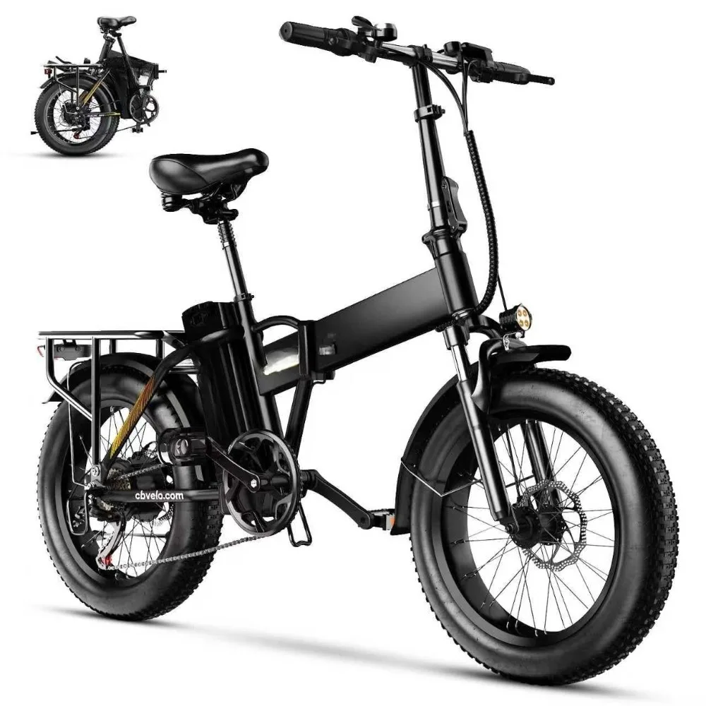 

1000W 48V 20AH Large Battery Folding Electric Bike - 30+ MPH 80 Miles Range 20" Fat Tire Customized E-Bike