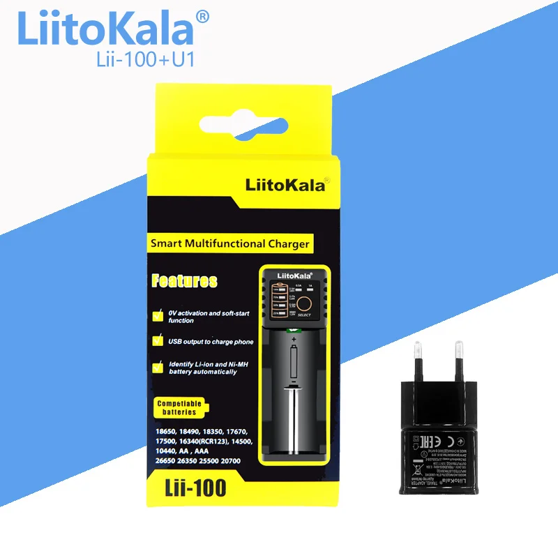 LiitoKala Lii-100C Lii-100 Battery Charger For 18650 18350 26650 16340 RCR123 14500 3.7V 1.2V Ni-MH Ni-Cd 2A USB smart charger