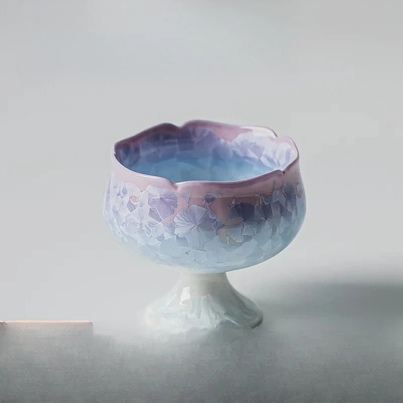 change crystal glaze high foot teacup single cup ceramic ice flower gradual change purple lady special master cup tea cup