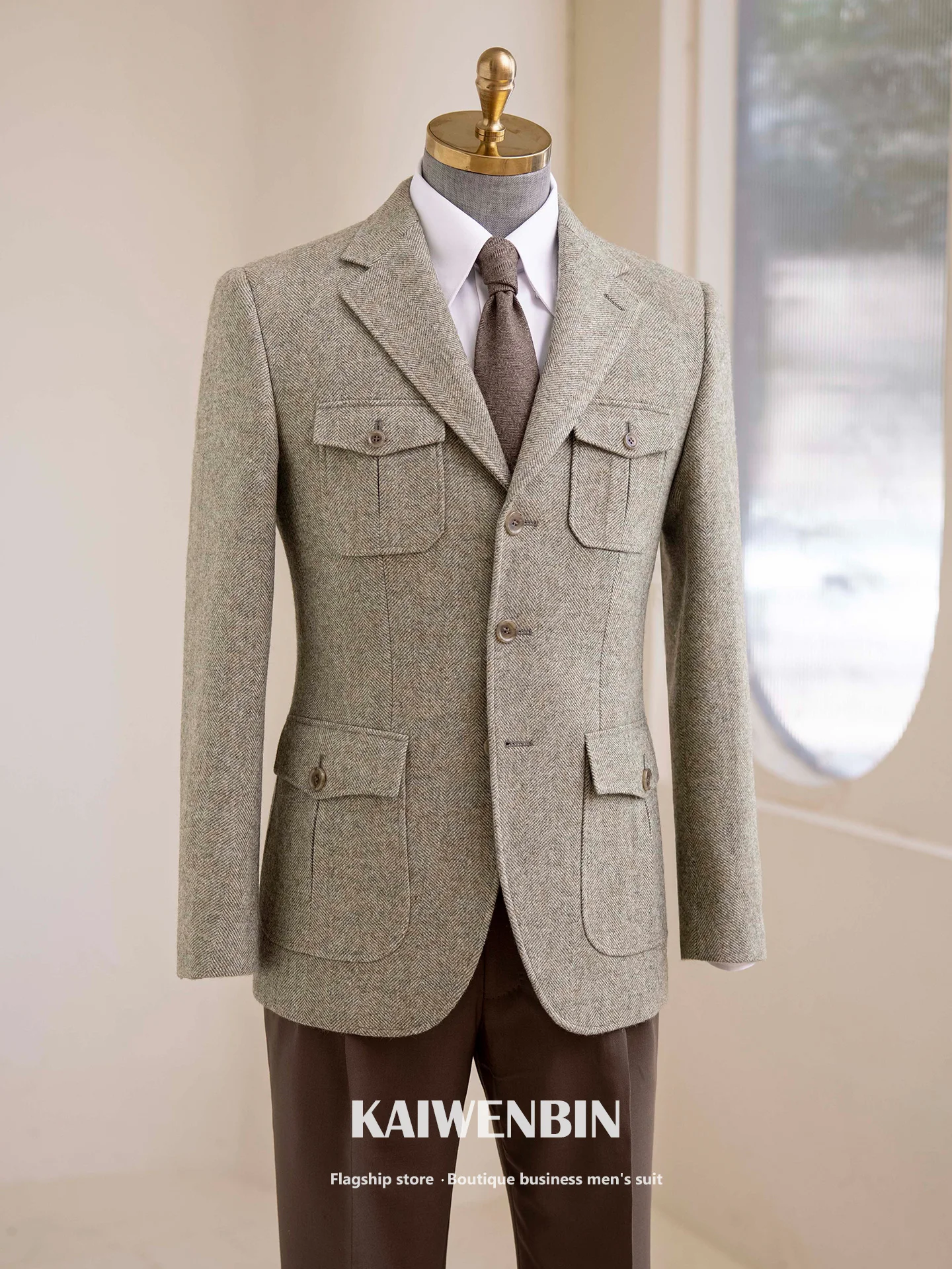 

Мужская охотничья куртка из шерсти, 600 г, винтажный стиль с 3 пуговицами — официальная банкетная и повседневная одежда, настраиваемая