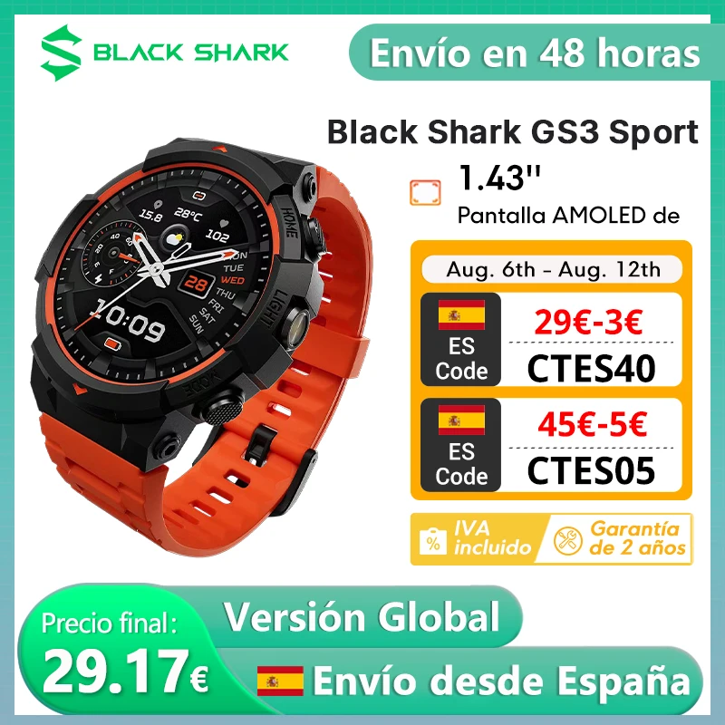 Versione globale Black Shark Gs3 Sport Smart Watch 1,43'' Schermo Amoled Durata della batteria di 18 giorni 5Atm Gnss