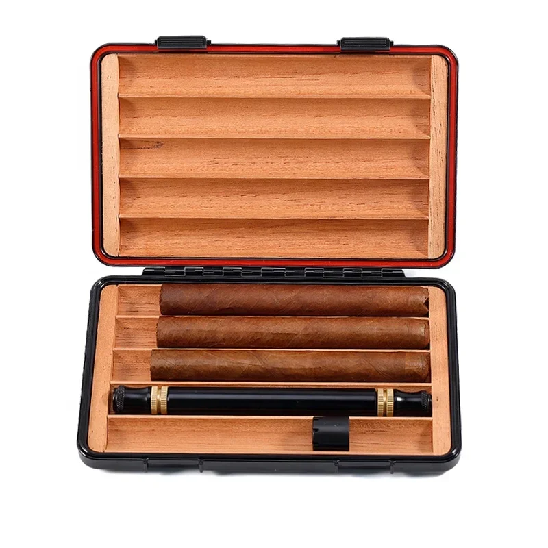 

JIFENG JF-195 portable travel thin 3cm travel cigar case PC plastic outside cedar wood under 52 ring gauge cigar case