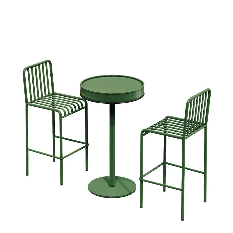 

Creative outdoor bar table and chair set Nordic wrought iron high table and chair music dining bar open-air small round table