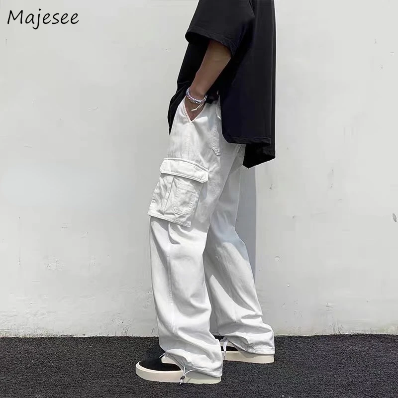 

Cargo Pants Men Solid Baggy Handsome Multi-pockets Casual High Street Fashion Vintage Teens All-match Korean Style Soft Trousers