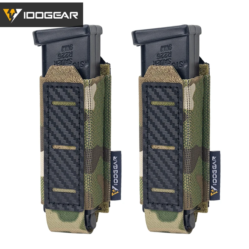 IDOGEAR Carbon Fiber Tactical Mag Pouch 9mm Single Carrier MOLLE Compatible Quick Drain Anti-slip Lightweight 2pcs 3589