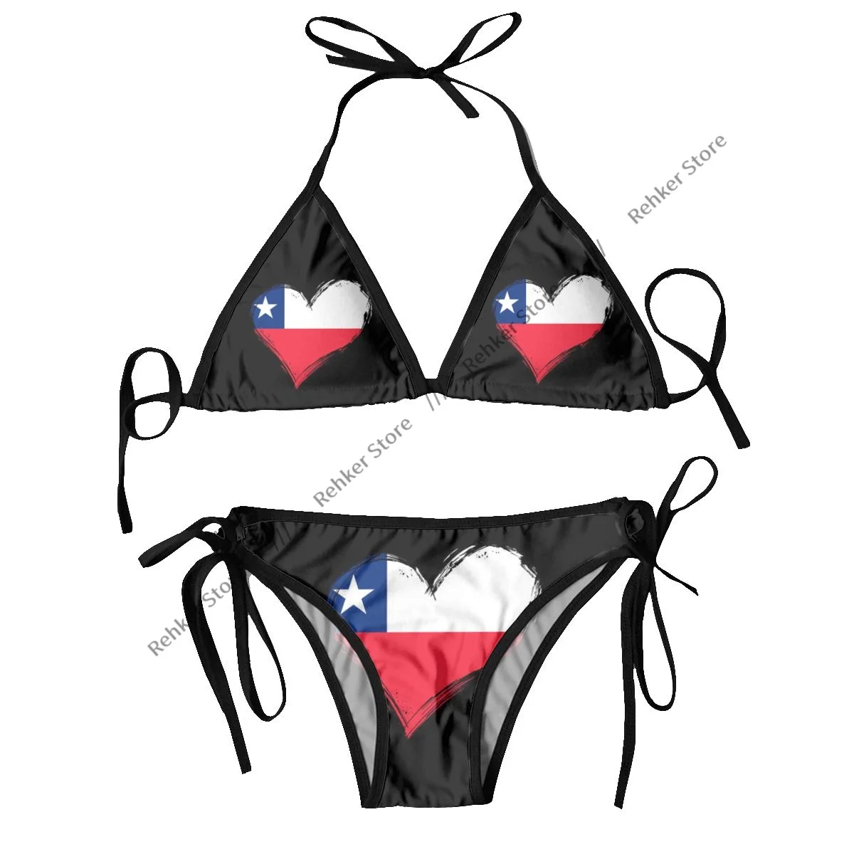 Sexy Women Bikini Swimsuit Chilean Flag Heart Swimwear Bathing Suit