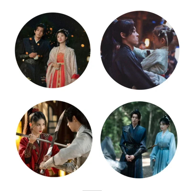 4PC/SET Dylan Wang Hedi Tian Xiwei Badge TV Guardians of The Dafeng Drama Stills Laser Fine Flash Bang Brooch Bag Decor Pins