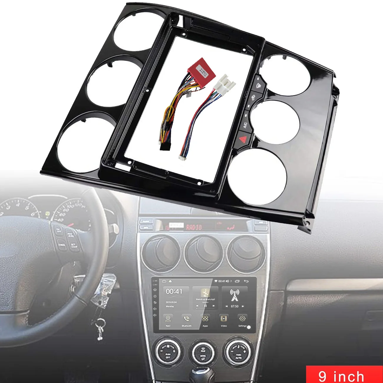 

9-дюймовая радиопанель для Mazda 6 2004-2015, комплект для ремонта стереопанели приборной панели, рамка, рамка, 2 Din, жгут проводов PCB