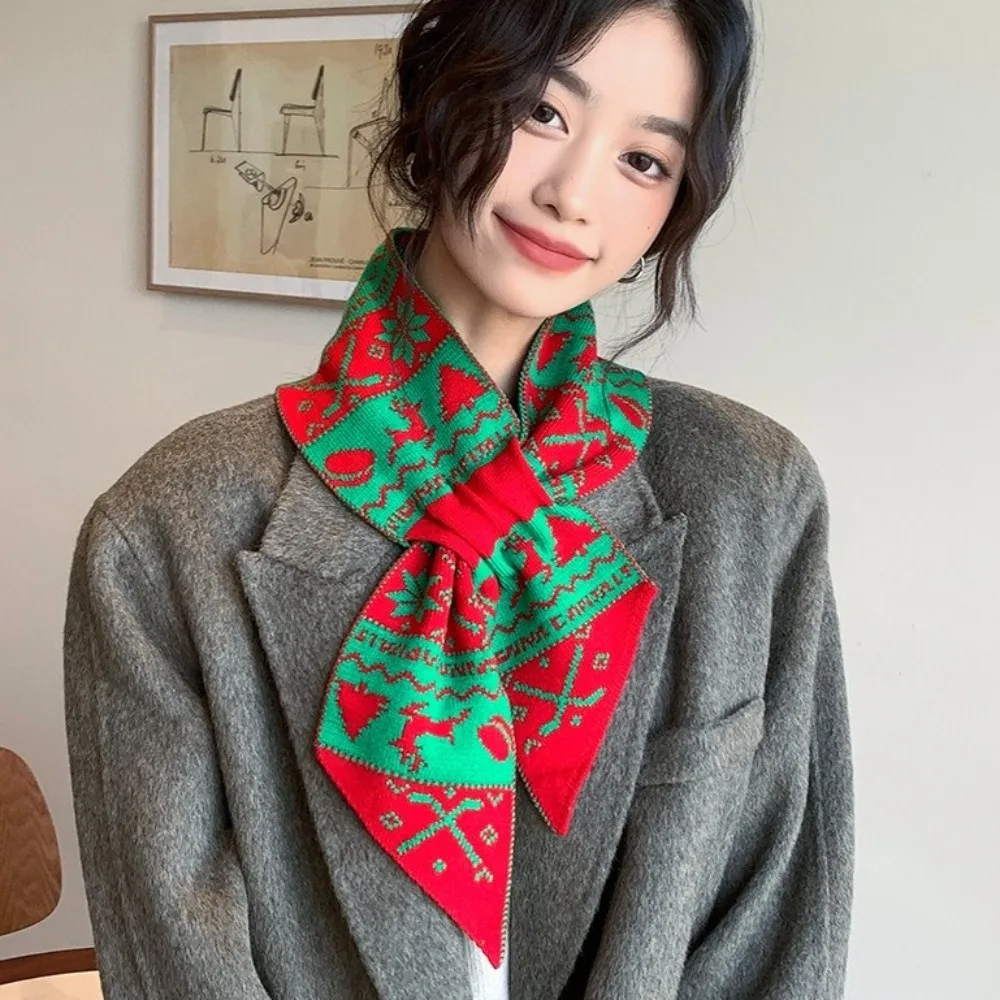 Simple Deer Winter Knitted Scarves Jacquard Bow Tie Women Scarf Keep Warm Korean Style Woolen Neckerchiefs Female